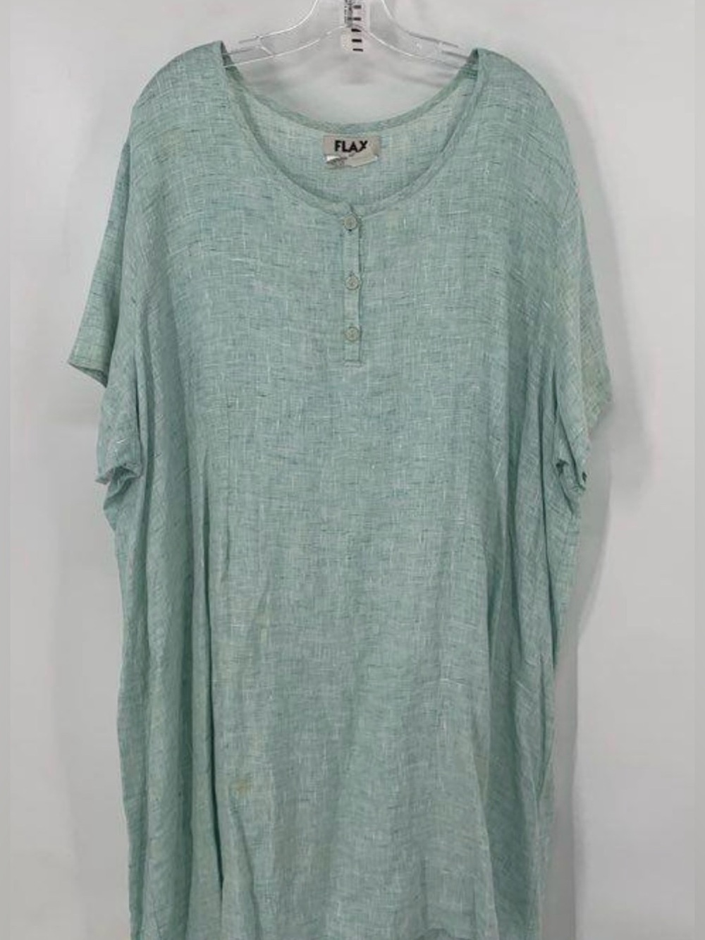 FLAX Linen Henley Top | 3G (3XL) | Light Blue Short Sleeve Tunic